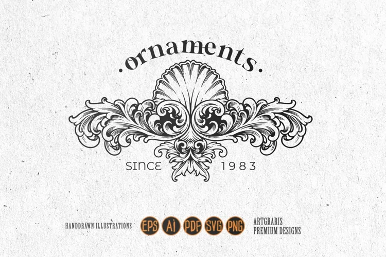 Vintage elegant swirl flourish ornament illustrations mono