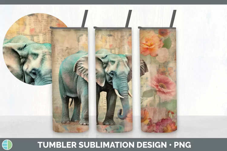 Vintage Elephant Tumbler | Sublimation 20 oz Skinny Tumbler