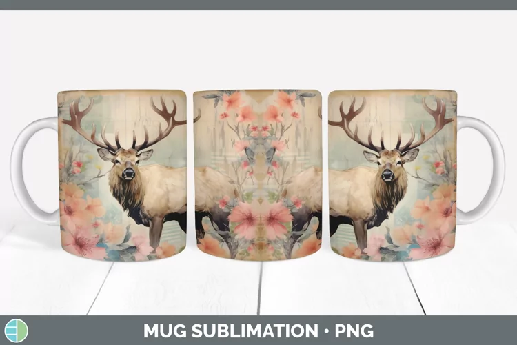 Vintage Elk Mug Wrap | Sublimation Coffee Cup Designs