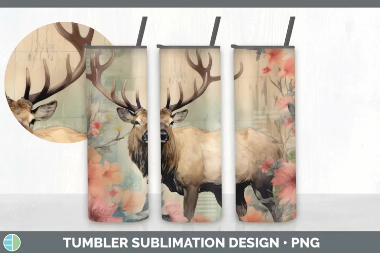 Vintage Elk Tumbler | Sublimation 20 oz Skinny Tumbler Desig