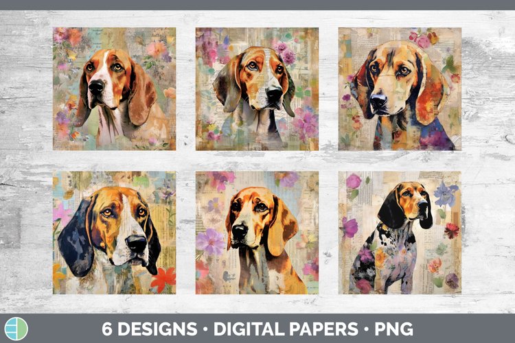 Vintage English Coonhound Dog Paper Backgrounds | Digital Sc