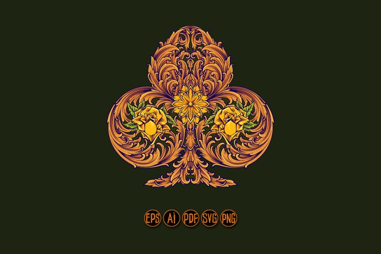 Vintage engraved artist playing cards clubs symbol example image 1