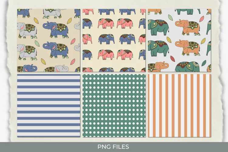 Vintage Ethnic Elephant Seamless Pattern Paper Packs