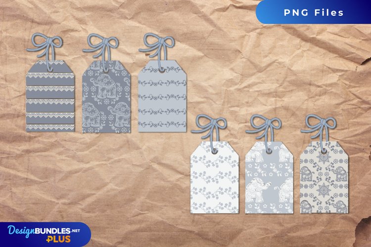 Vintage Ethnic Elephant Seamless Pattern Shaped Tag