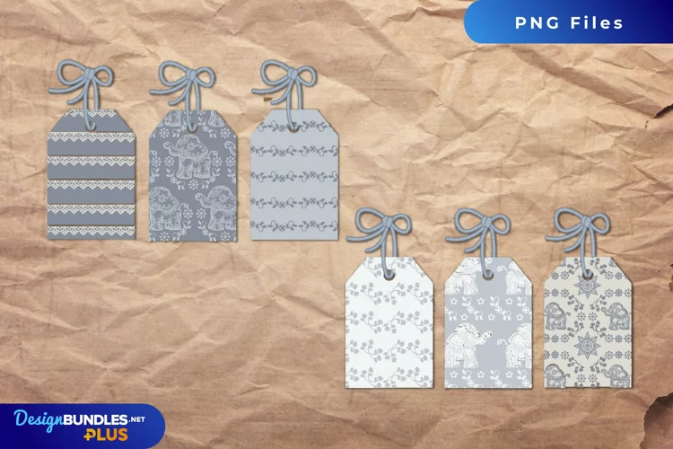 Vintage Ethnic Elephant Seamless Pattern Shaped Tag