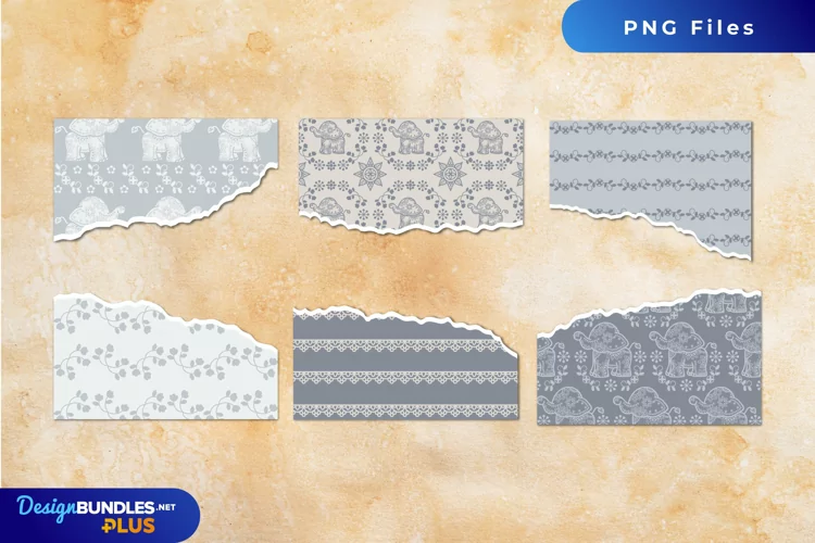 Vintage Ethnic Elephant Seamless Pattern Torn Paper
