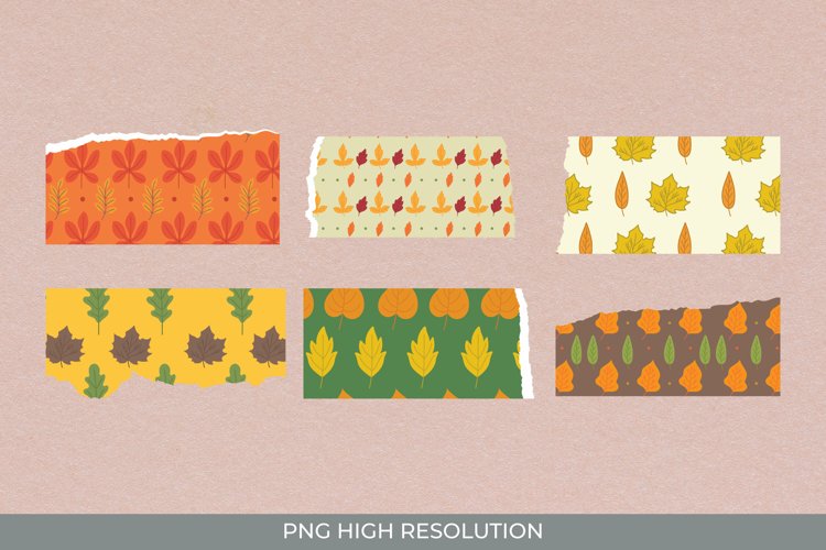 Vintage Fall Leaves Pattern Torn Paper - Scrapbooking PNG