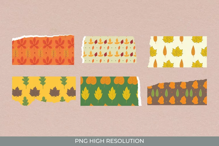 Vintage Fall Leaves Pattern Torn Paper - Scrapbooking PNG