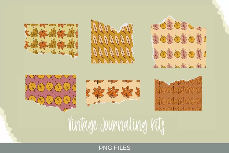 Vintage Fall Leaves Pattern Torn Paper - Scrapbooking PNG