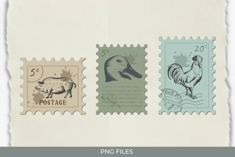 Vintage Farm Animal Postage - Scrapbook Clipart