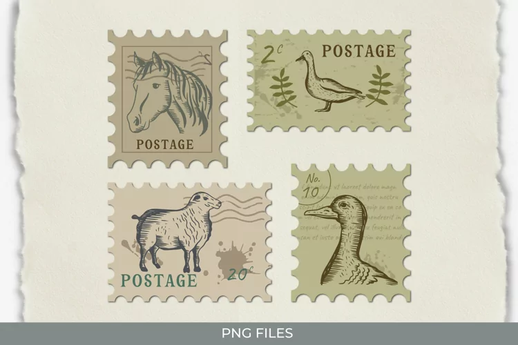 Vintage Farm Animal Postage - Scrapbook Clipart