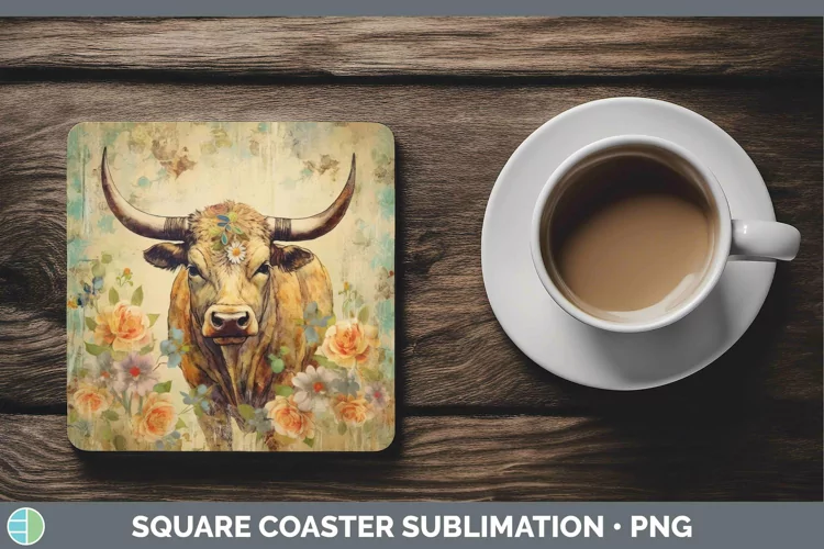 Vintage Farm Bull Square Coaster Sublimation Coaster Designs
