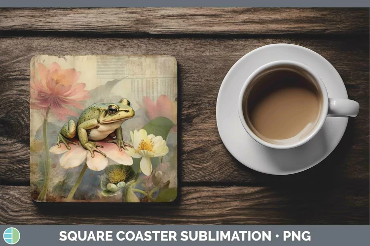 Vintage Farm Bullfrog Square Coaster Sublimation Coaster Des