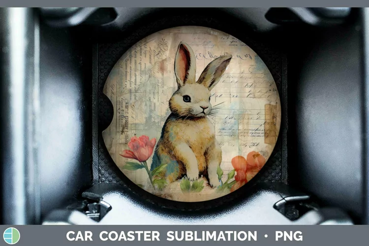 Vintage Farm Bunny Car Coaster Sublimation Coaster Designs
