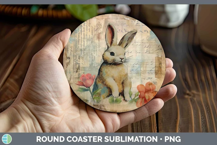 Vintage Farm Bunny Round Coaster Sublimation Coaster Designs