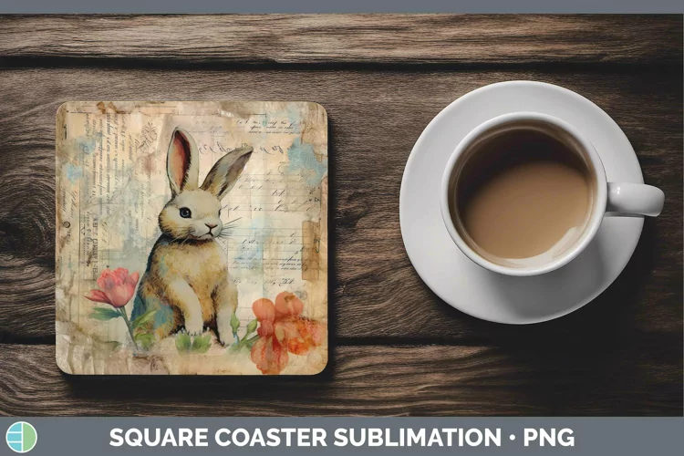 Vintage Farm Bunny Square Coaster Sublimation Coaster Design
