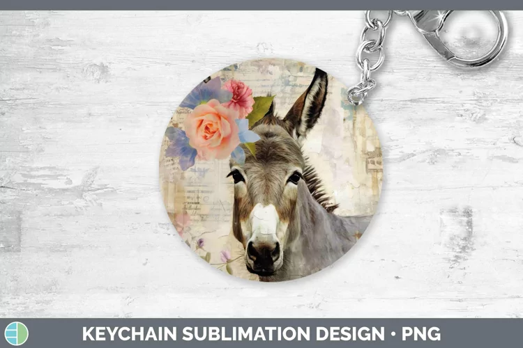 Vintage Farm Donkey Keychain Sublimation Keyring Designs
