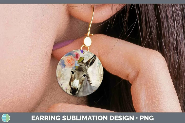 Vintage Farm Donkey Round Earrings Sublimation Earrings Desi