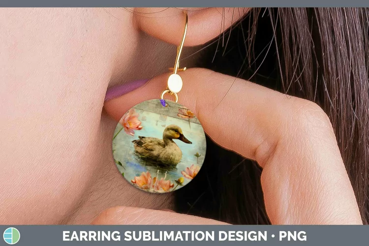 Vintage Farm Duck Round Earrings Sublimation Earrings Design