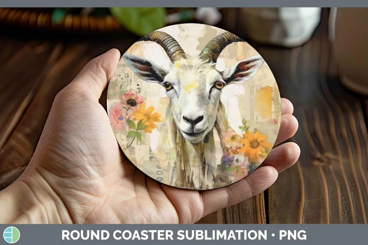 Vintage Farm Goat Round Coaster Sublimation Coaster Designs