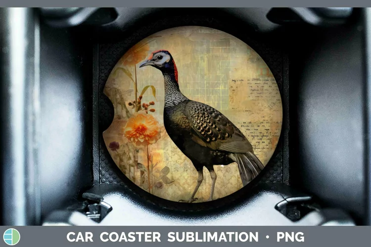 Vintage Farm Guinea Hen Car Coaster Sublimation Coaster Desi