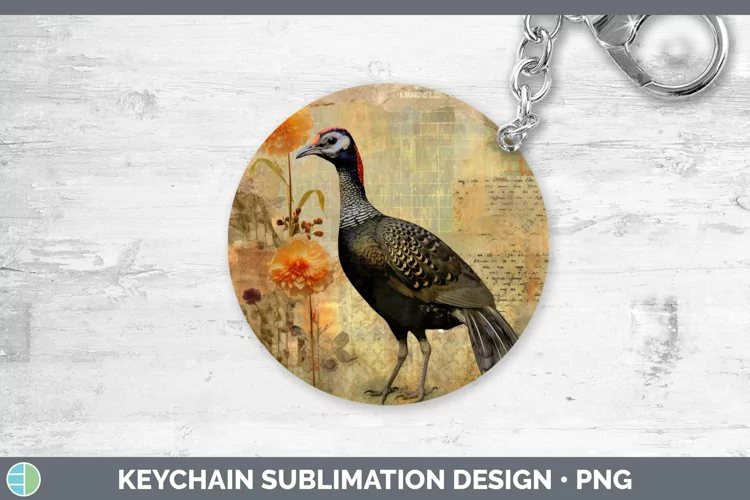 Vintage Farm Guinea Hen Keychain Sublimation Keyring Designs