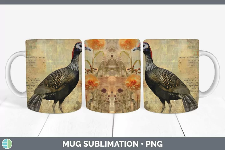 Vintage Farm Guinea Hen Mug Wrap Sublimation Coffee Cup Desi