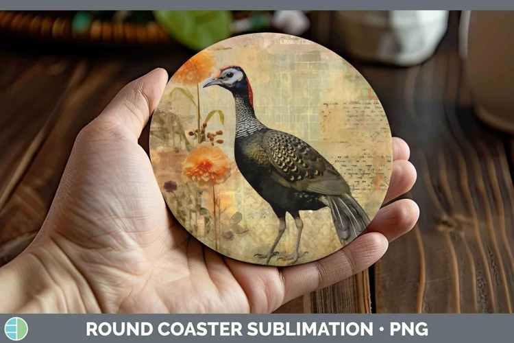 Vintage Farm Guinea Hen Round Coaster Sublimation Coaster De