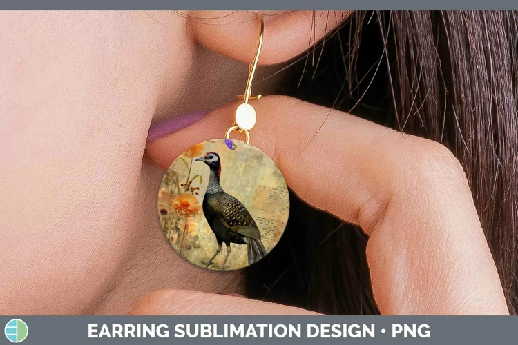 Vintage Farm Guinea Hen Round Earrings Sublimation Earrings