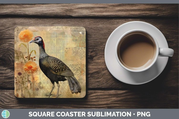 Vintage Farm Guinea Hen Square Coaster Sublimation Coaster D