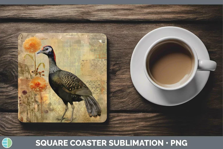 Vintage Farm Guinea Hen Square Coaster Sublimation Coaster D