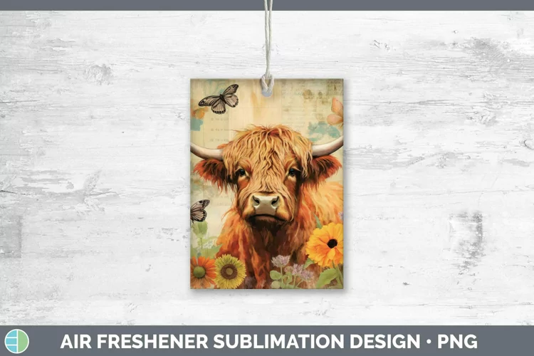 Vintage Farm Highland Cow Air Freshener Sublimation Car Fres