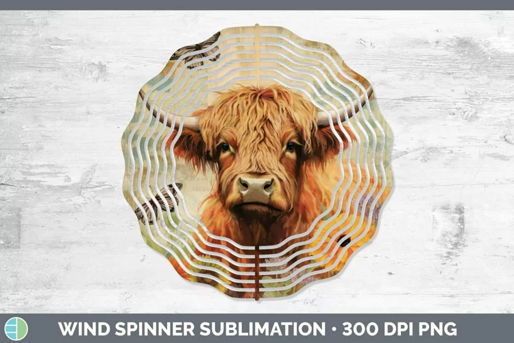 Vintage Farm Highland Cow Wind Spinner Sublimation Spinner D