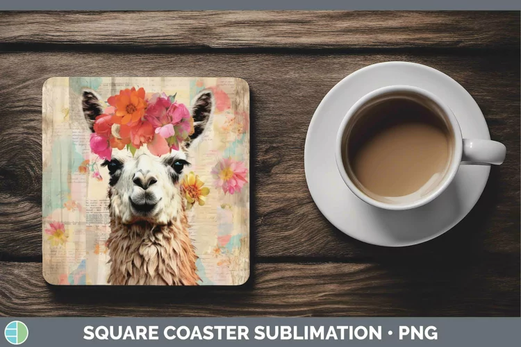 Vintage Farm LLama Square Coaster Sublimation Coaster Design