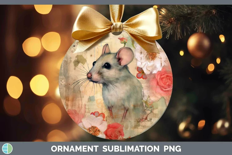 Vintage Farm Mouse Ornament Sublimation Bauble Designs