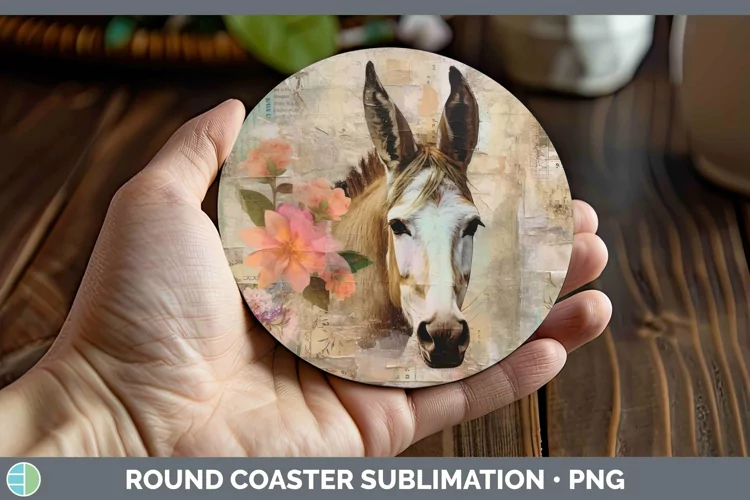 Vintage Farm Mule Round Coaster Sublimation Coaster Designs