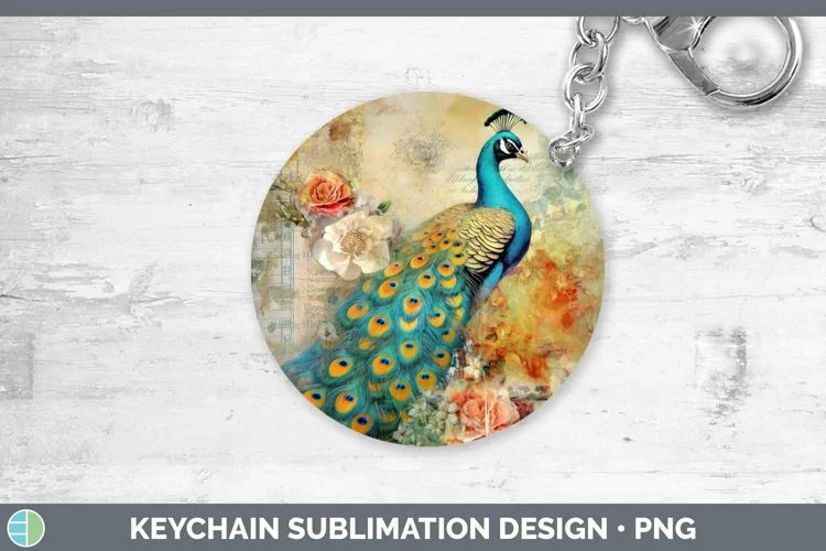 Vintage Farm Peacock Keychain Sublimation Keyring Designs