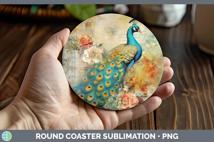 Vintage Farm Peacock Round Coaster Sublimation Coaster Desig