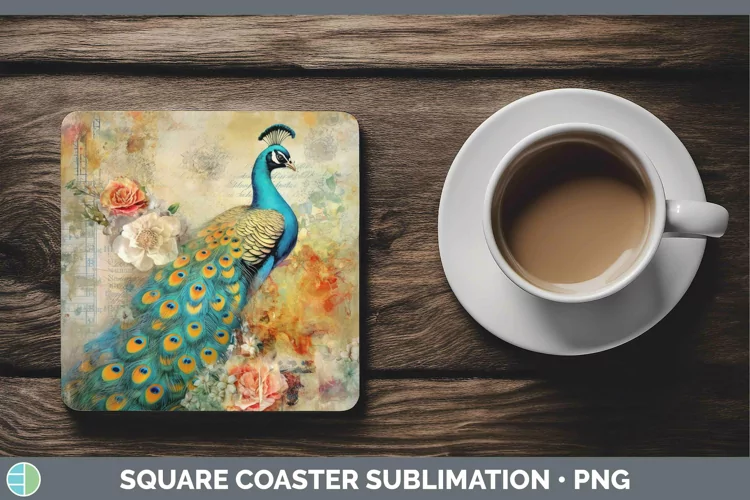 Vintage Farm Peacock Square Coaster Sublimation Coaster Desi