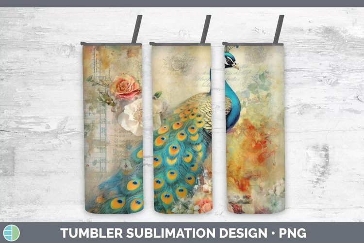Vintage Farm Peacock Tumbler Sublimation 20 oz Skinny Tumble
