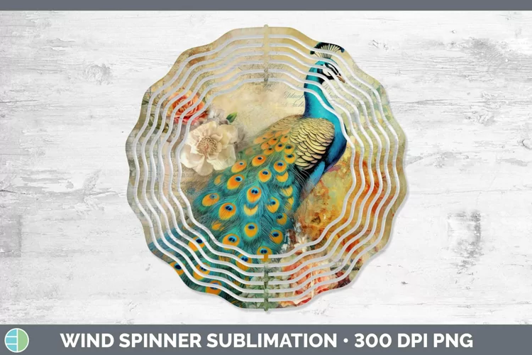 Vintage Farm Peacock Wind Spinner Sublimation Spinner Design
