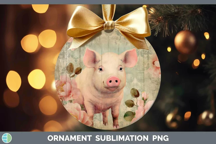Vintage Farm Pig Ornament Sublimation Bauble Designs
