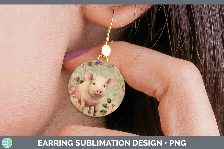Vintage Farm Pig Round Earrings Sublimation Earrings Designs