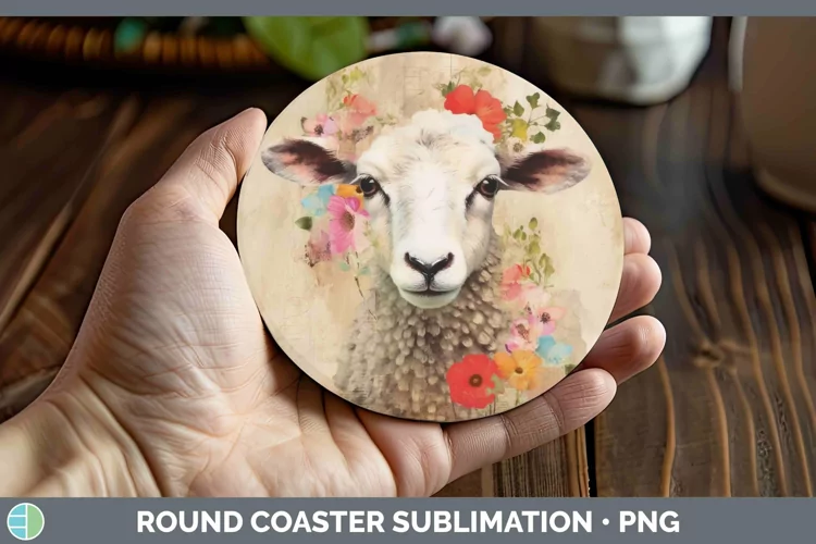 Vintage Farm Sheep Round Coaster Sublimation Coaster Designs