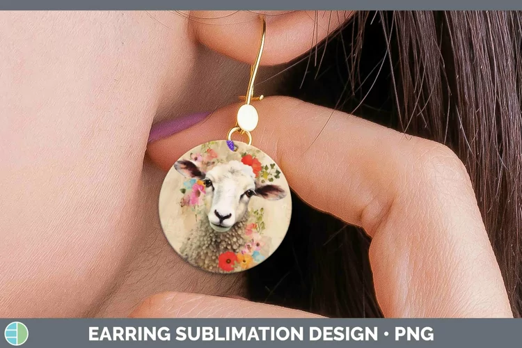 Vintage Farm Sheep Round Earrings Sublimation Earrings Desig