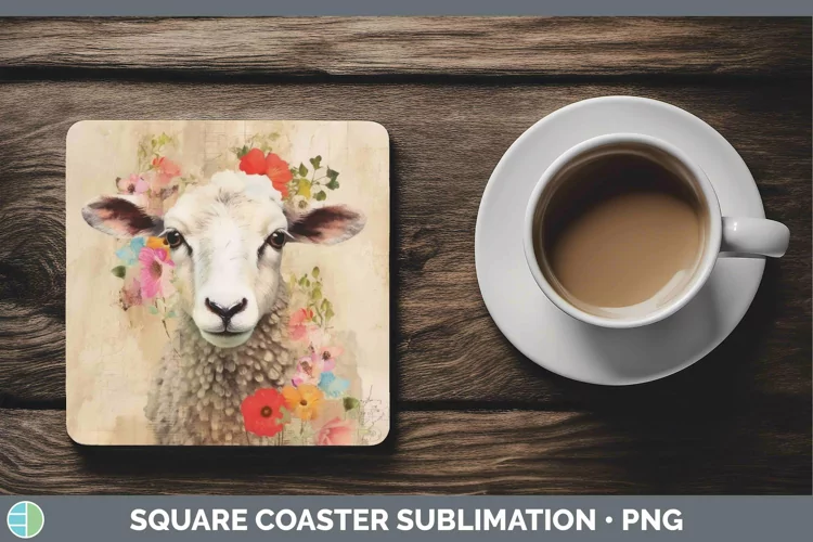 Vintage Farm Sheep Square Coaster Sublimation Coaster Design