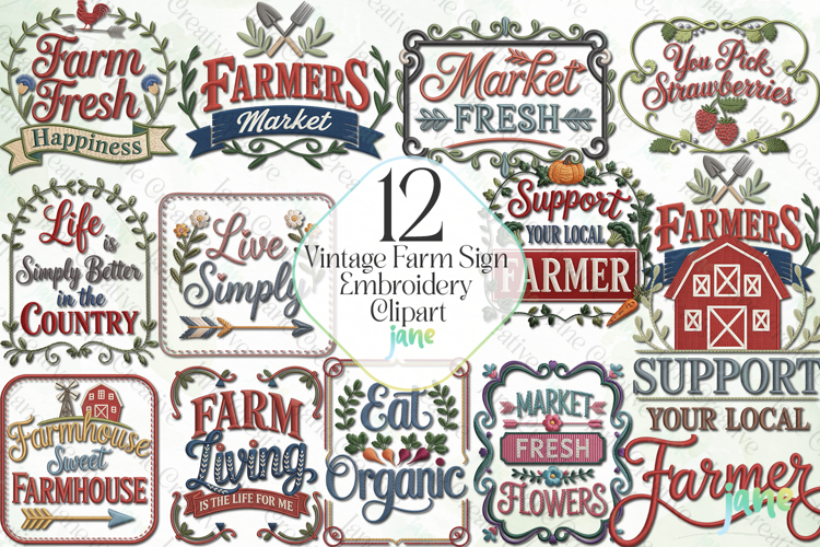 Vintage Farm Sign Embroidery Clipart example image 1