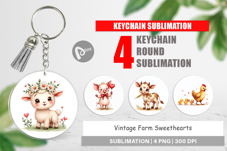 Vintage Farm Valentine Keychain
