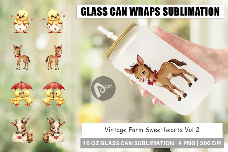 Vintage Farm Valentine Glass Can Wrap