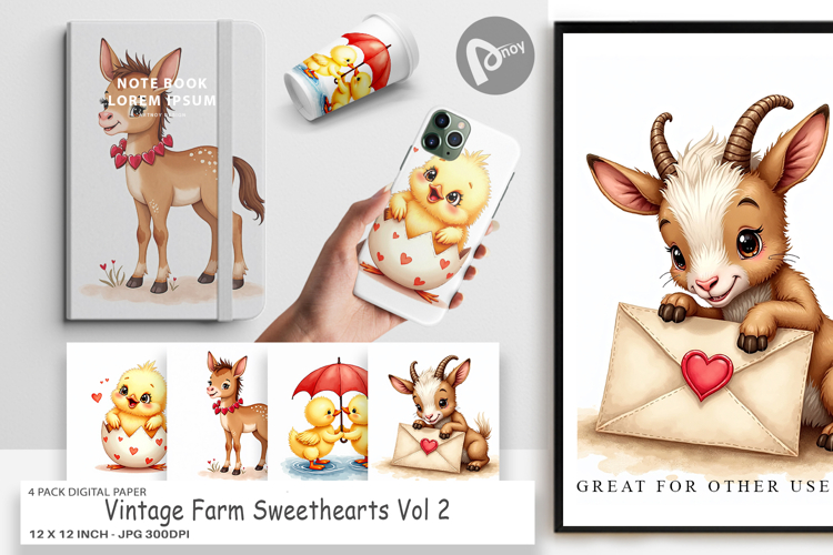 Vintage Farm Valentine Digital Paper